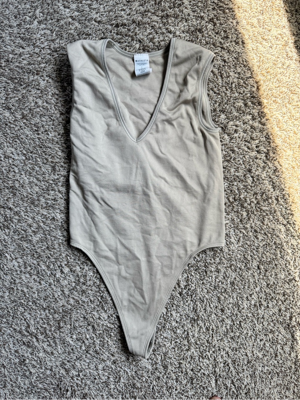 Athleta Cream Ribbed V-Neck One Piece